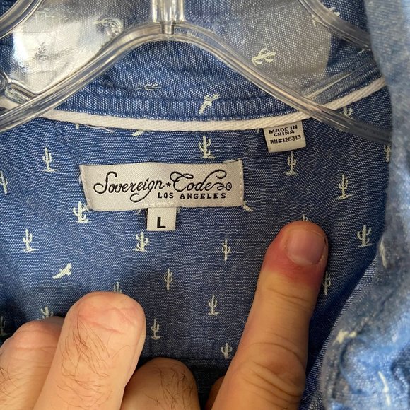 Sovereign Codes Mens Shirt Short Sleeve Button-Up All Over Print Cactus Blue Lar - Picture 4 of 5